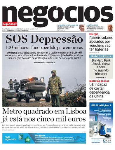 Primeira página do Negócios de 3 de fevereiro de 2026