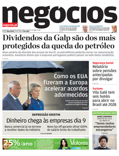 Primeira página do Negócios de 4 de fevereiro de 2026