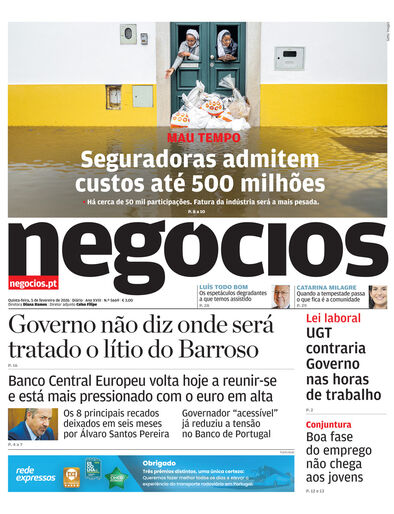 Primeira página do Negócios de 5 de fevereiro de 2026