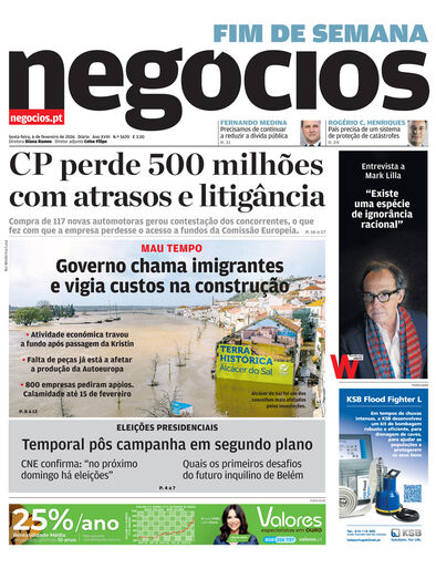 Primeira página do Negócios de 6 de fevereiro de 2026