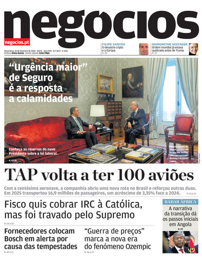 Primeira página do Negócios de 10 de fevereiro de 2026
