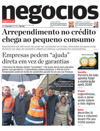 Primeira página do Negócios de 12 de fevereiro de 2026