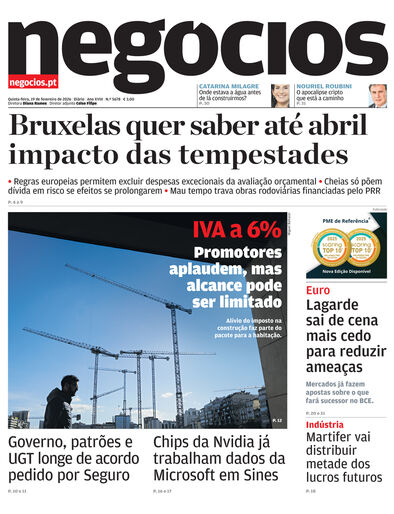 Primeira página do Negócios de 19 de fevereiro de 2026
