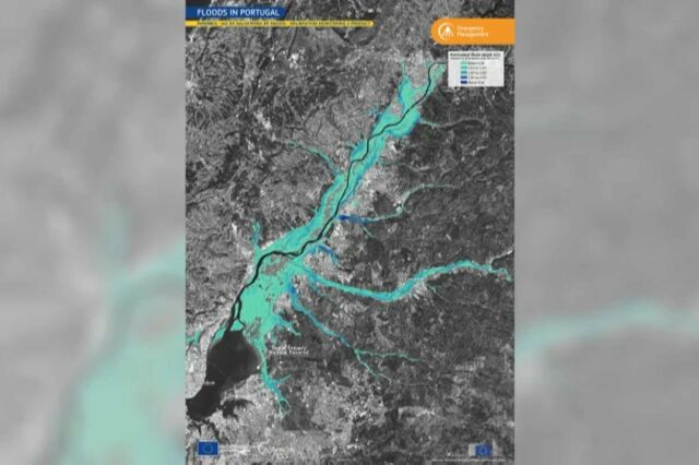 Imagem de satélite mostra impacto das inundações nas áreas junto ao Tejo
