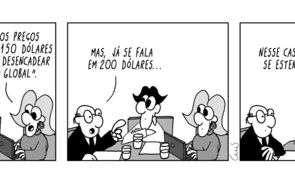Cartoon sobre o aumento do preço do petróleo e o risco de recessão global