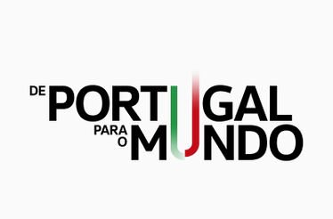 Logótipo "De Portugal Para o Mundo" com as cores da bandeira portuguesa