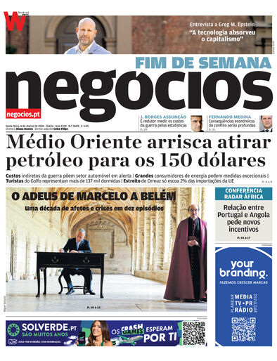 Primeira página do Negócios de 6 de março de 2026