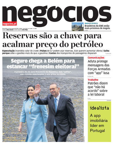 Primeira página do Negócios de 10 de março de 2026