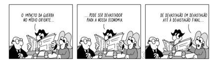 Cartoon sobre o impacto da guerra no Médio Oriente na economia