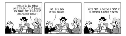 Cartoon sobre o aumento do preço do petróleo e o risco de recessão global