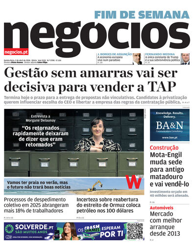 Primeira página do Negócios de 2 de abril de 2026