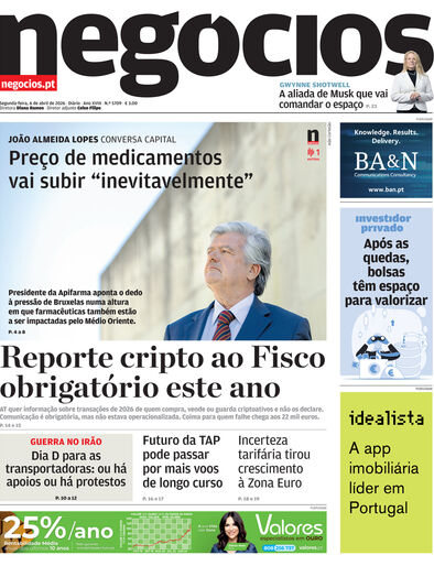 Primeira página do Negócios de 6 de abril de 2026