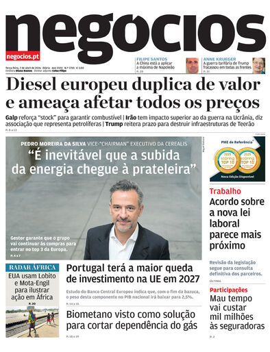 Primeira página do Negócios de 7 de abril de 2026