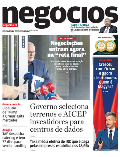 Primeira página do Negócios de 14 de abril de 2026