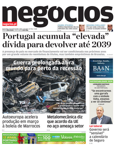Primeira página do Negócios de 15 de abril de 2026