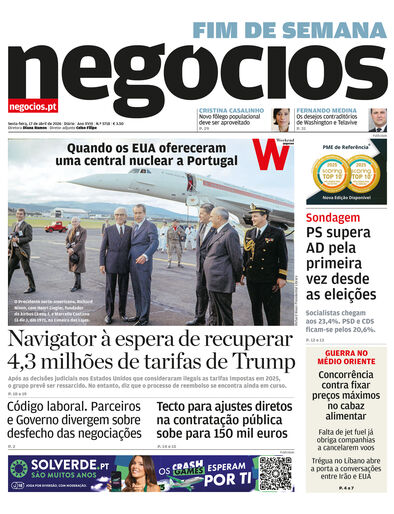 Primeira página do Negócios de 17 de abril de 2026