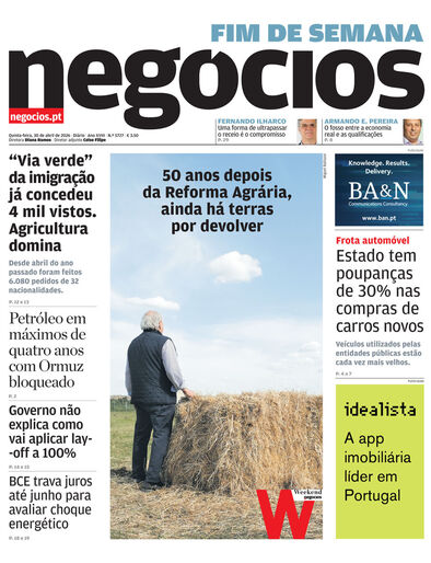 Primeira página do Negócios de 30 de abril de 2026