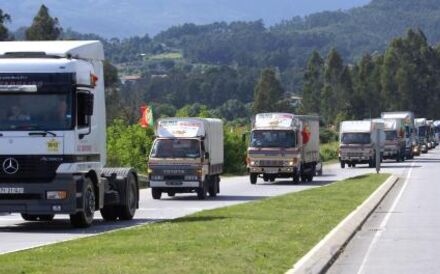 Camionistas em protesto contra o aumento dos combustíveis em 2008.