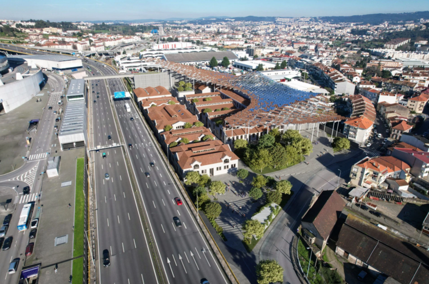 Mota-Engil converte antigo matadouro no M-ODU, complexo com uma cobertura flutuante sobre os edifícios e que se inspira no conceito japonês Komorebi.