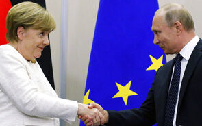 Angela Merkel com Vladimir Putin em 2018.