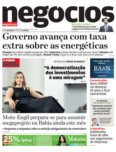 Primeira página do Negócios de 6 de maio de 2026