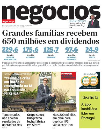 Primeira página do Negócios de 12 de maio de 2026