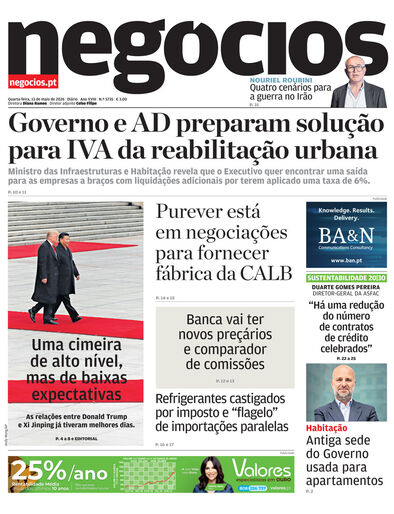 Primeira página do Negócios de 13 de maio de 2026
