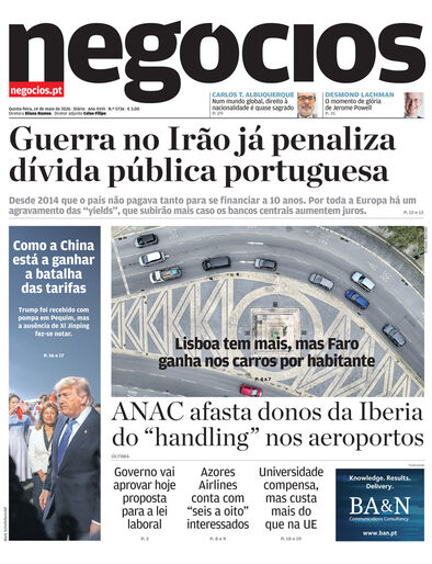 Primeira página do Negócios de 14 de maio de 2026