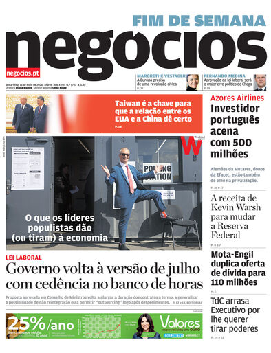 Primeira página do Negócios de 15 de maio de 2026