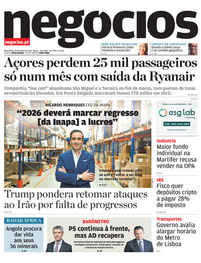 Primeira página do Negócios de 19 de maio de 2026