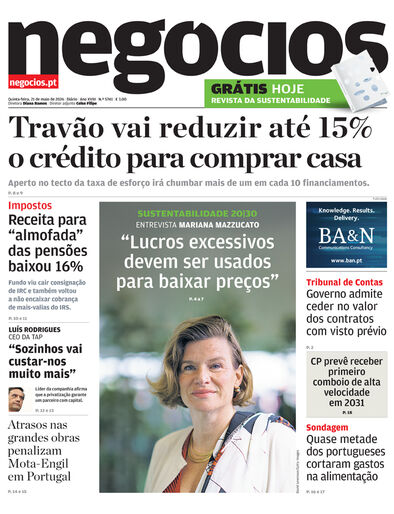Primeira página do Negócios de 21 de maio de 2026