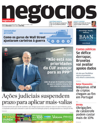 Primeira página do Negócios de 25 de maio de 2026