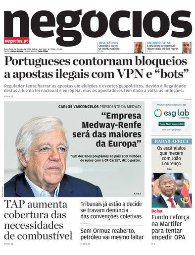 Primeira página do Negócios de 26 de maio de 2026