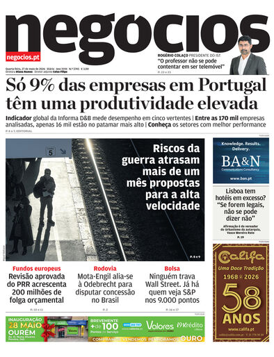 Primeira página do Negócios de 27 de maio de 2026