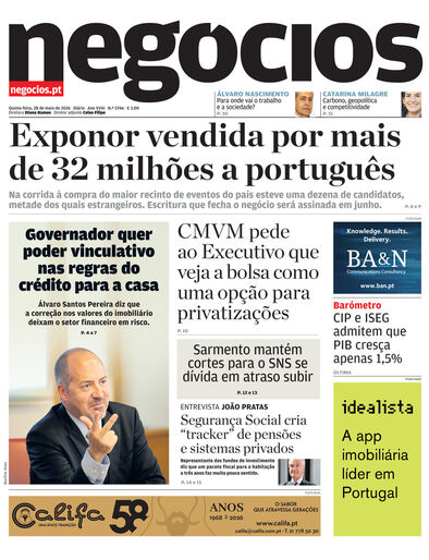Primeira página do Negócios de 28 de maio de 2026