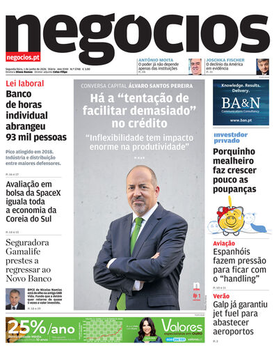Primeira página do Negócios de 1 de junho de 2026