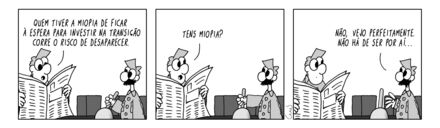 Em cartoon, Luís Afonso explora a miopia e a leitura de jornais.
