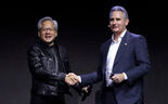 O CEO da Nvidia, Jensen Huang, acompanhado do CEO da Marvell, Matt Murphy.