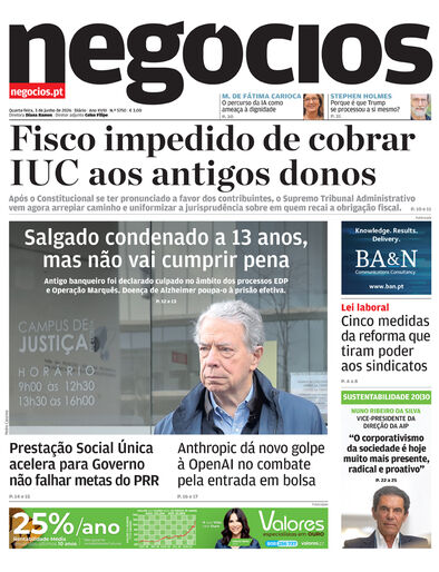 Primeira página do Negócios de 3 de junho de 2026