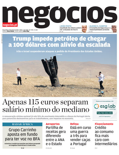 Primeira página do Negócios de 9 de junho de 2026