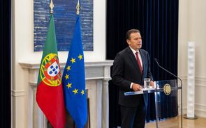 Luís Montenegro durante o anúncio da Lufthansa como novo acionista de referência da TAP