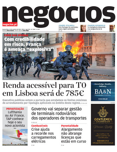 Primeira página do Negócios de 14 de outubro de 2026