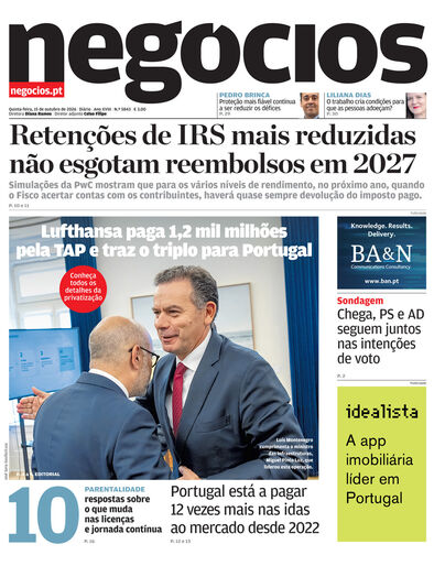 Primeira página do Negócios de 15 de outubro de 2026