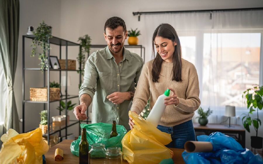 Um casal recicla embalagens